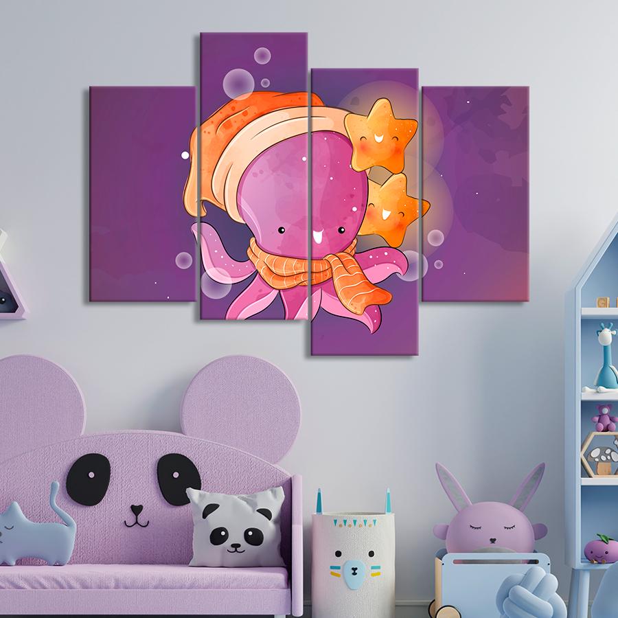 Картина в детскую комнату Милый осьминог и морские звёзды 129x90 см (A1415-4)