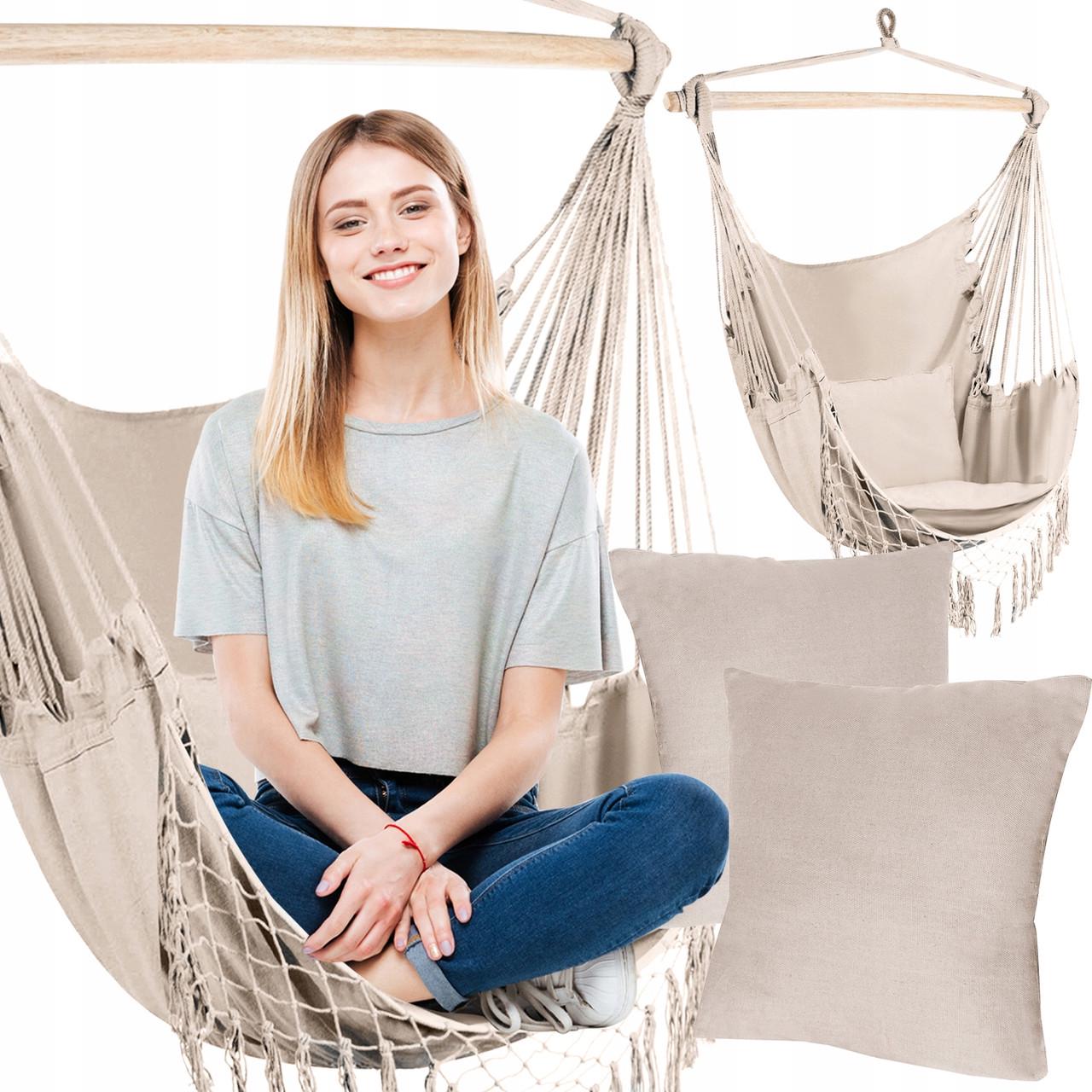 Гамак бразильське крісло Gardlov 23670 та 2 подушки Бежевий (mx9160) - фото 11