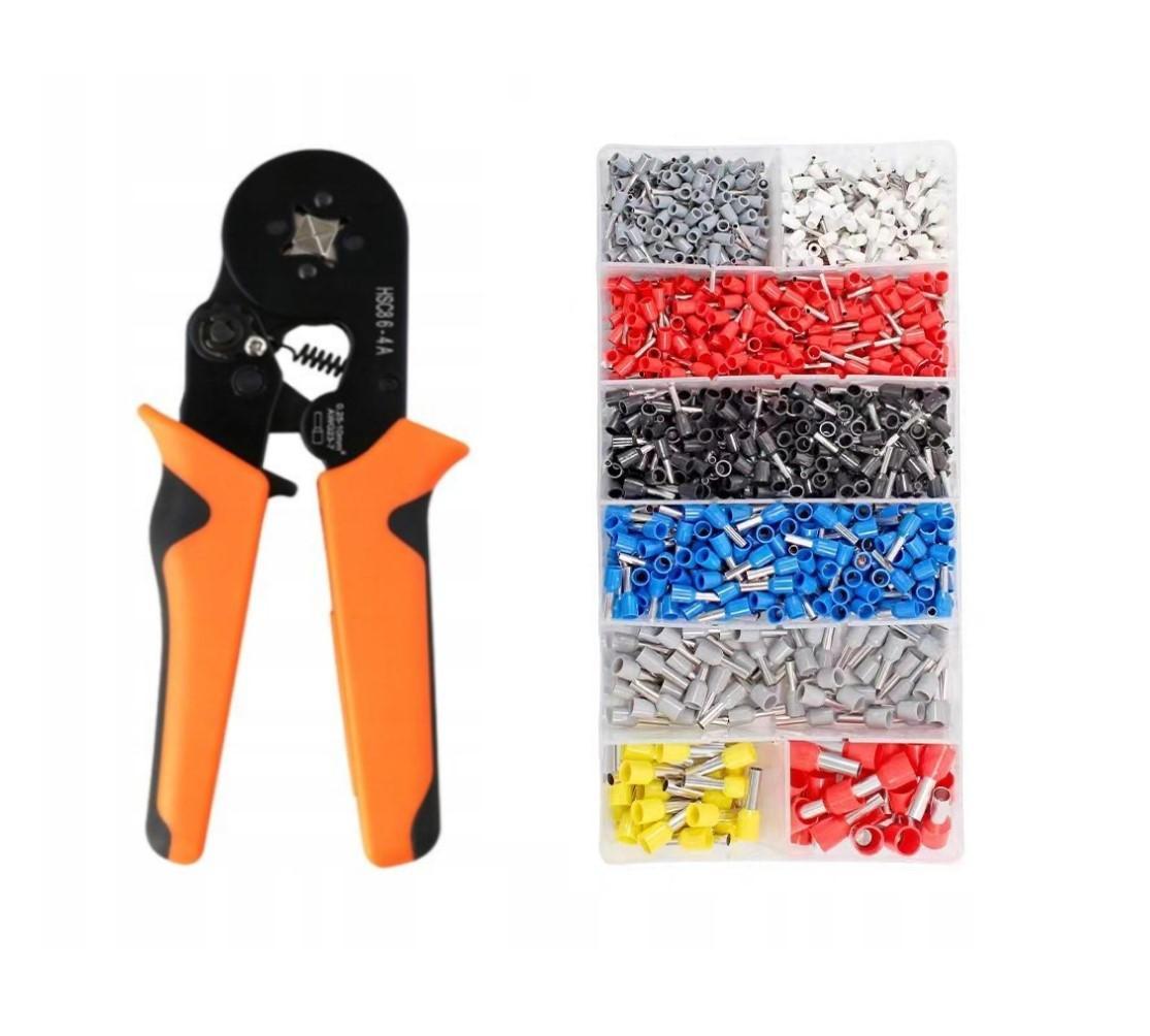 Комплект для обтиску кліщі 6-4A Помаранчевий/набір накінечників-гільз 1200 шт. 0,5-10 кв. мм (Е051305-50691)