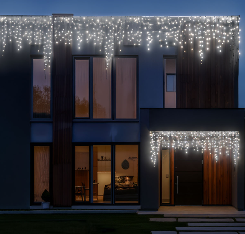 Гирлянда бахрома уличная 840 LED 50 м от сети черная нить Белый