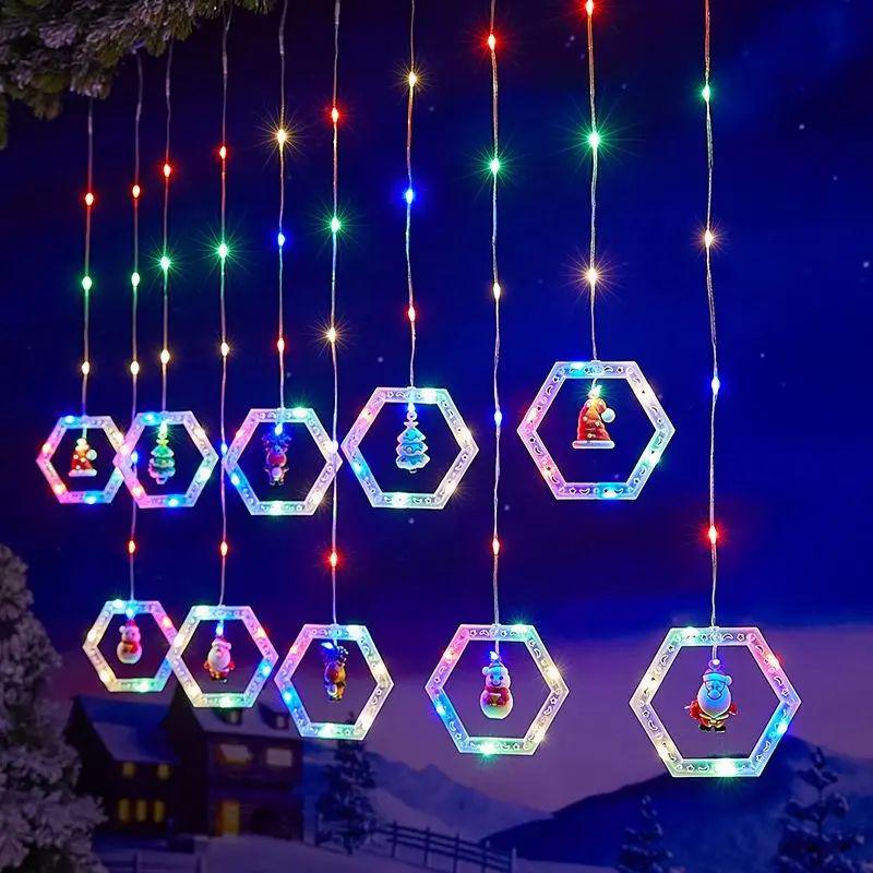 Гирлянда штора анимированная 10 фигурок 80 см шестигранная из пластика (opt-102741) - фото 1