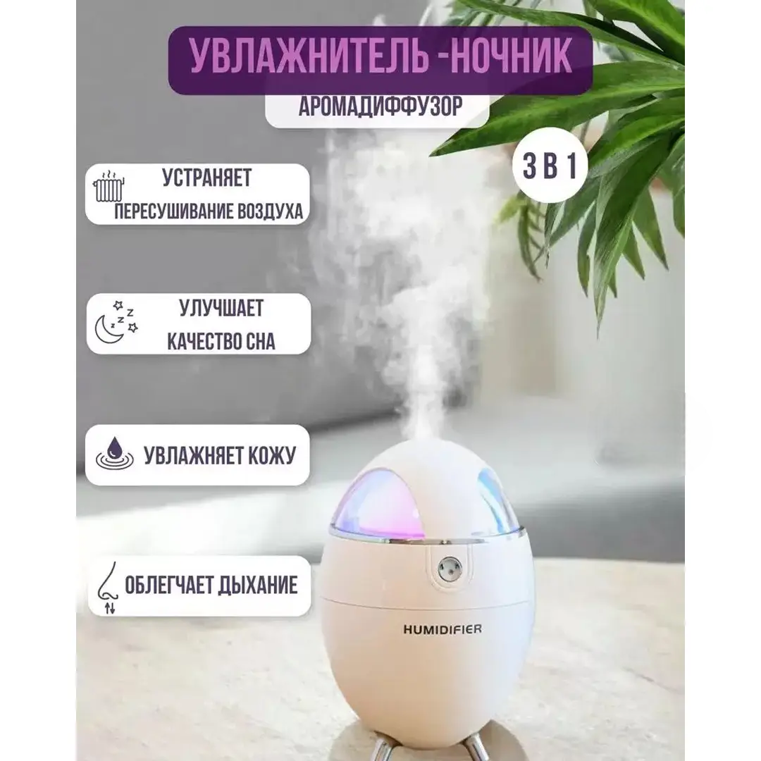 Зволожувач повітря Humidifier 133-Y18 ультразвуковий з підсвічуванням350 мл Білий - фото 5