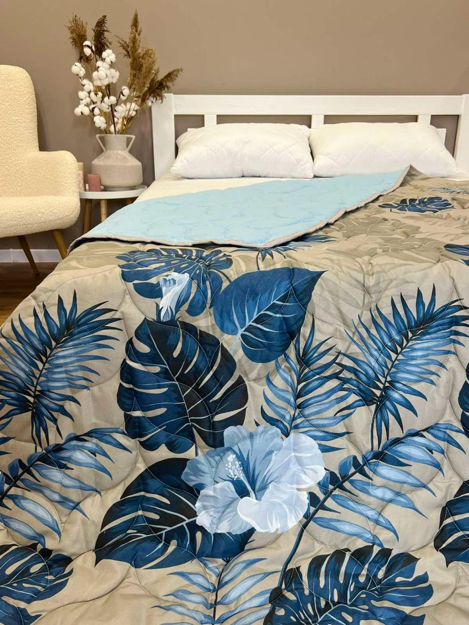 Одеяло летнее двухстороннее с рисунком євро 200x220 см Серый (27481087) - фото 3