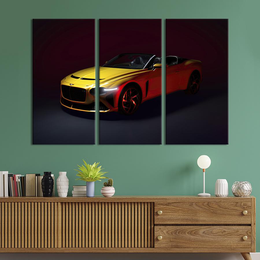 Картина на холсте триптих Стильный жёлтый Bentley Bacalar 156x100 см (1273-31)