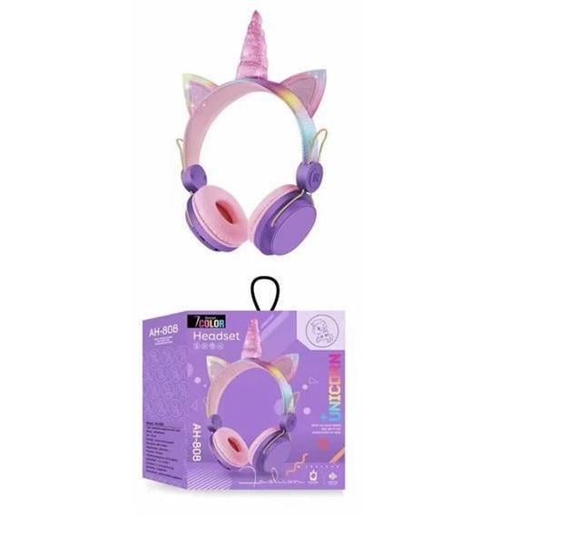 Наушники беспроводные с Единорогом Headset AH-808 Violet Bluetooth Наушники беспроводные с Единорогом Headset AH-808 Violet Bluetooth