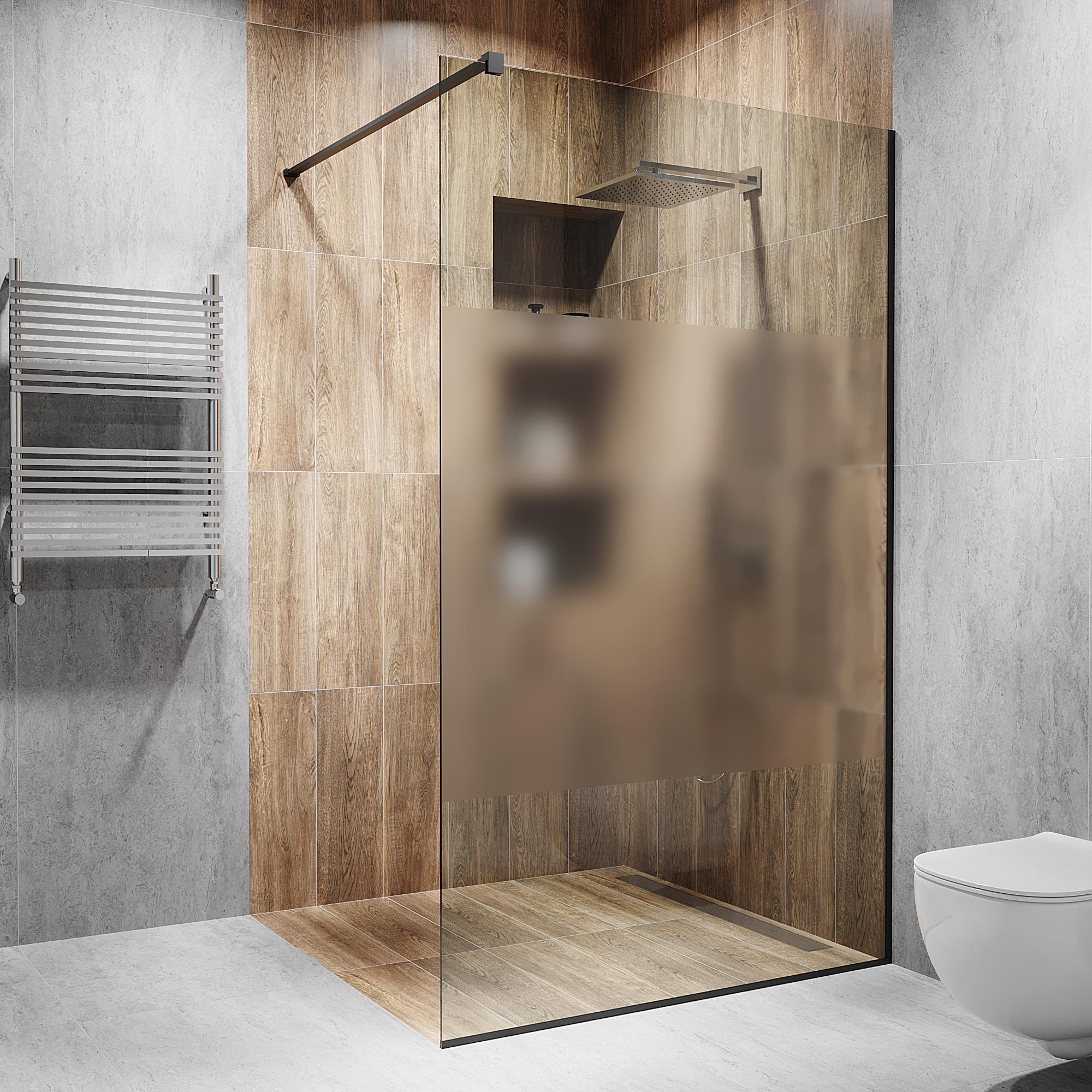 Перегородка скляна душова 2000х600 мм скло прозоре з фурнітурою чорною матовою - фото 1 Перегородка скляна душова 2000х600 мм скло прозоре з фурнітурою чорною матовою - фото 1