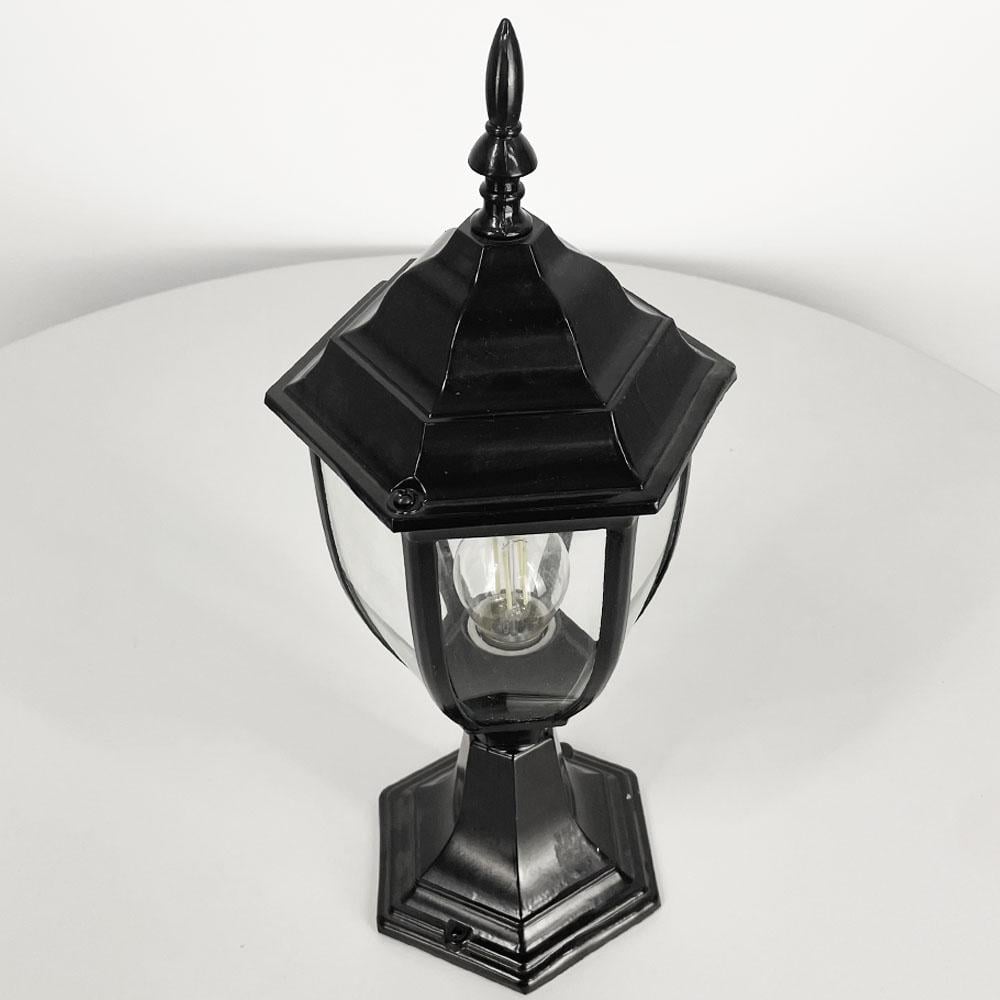 Светильник фонарь уличный с прозрачным стеклом на ножке Черный (9027 BK S/S) - фото 4