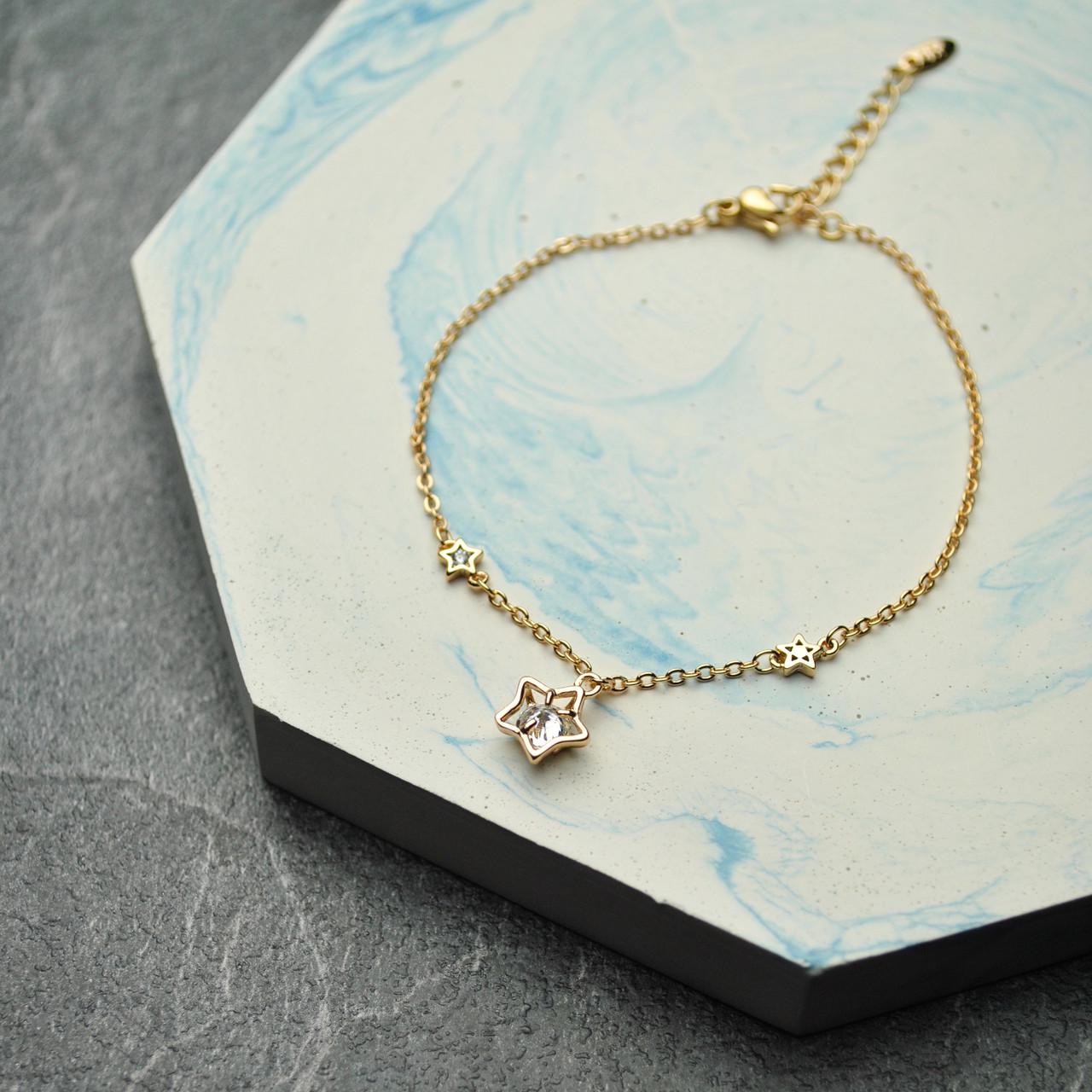 Браслет звезда с фианитом медицинская сталь позолота (x152)