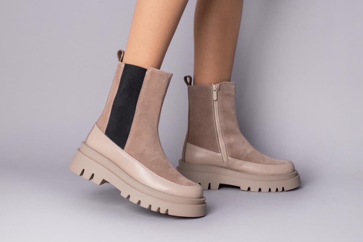 Ботинки замшевые с кожаной вставкой зимние р. 37 Бежевый (5735-2з/37)