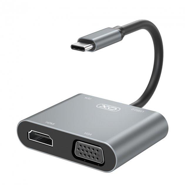 Хаб-USB XO HUB001 Type-C PD/USB 3.0/HDMI/VGA Steel