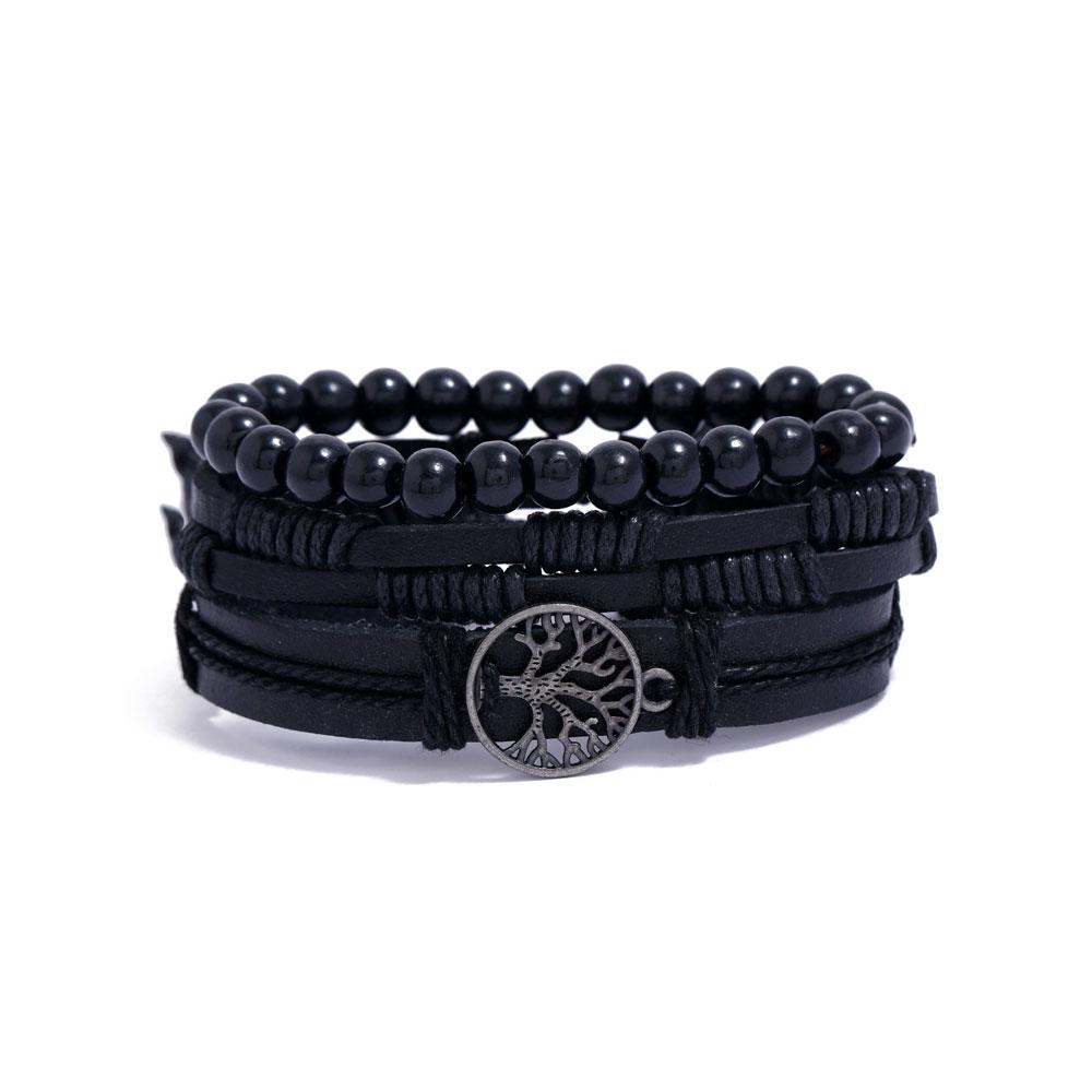 Набір браслетів чоловічих плетених шкіряних універсального розміру дерево (NR0521) Набір браслетів чоловічих плетених шкіряних універсального розміру дерево (NR0521)