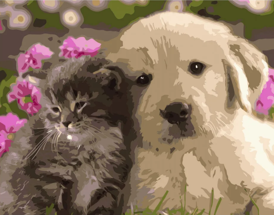 Картина по номерам Strateg Премиум Лучшие друзья с лаком и уровнем 40x50 см (VA-0571)