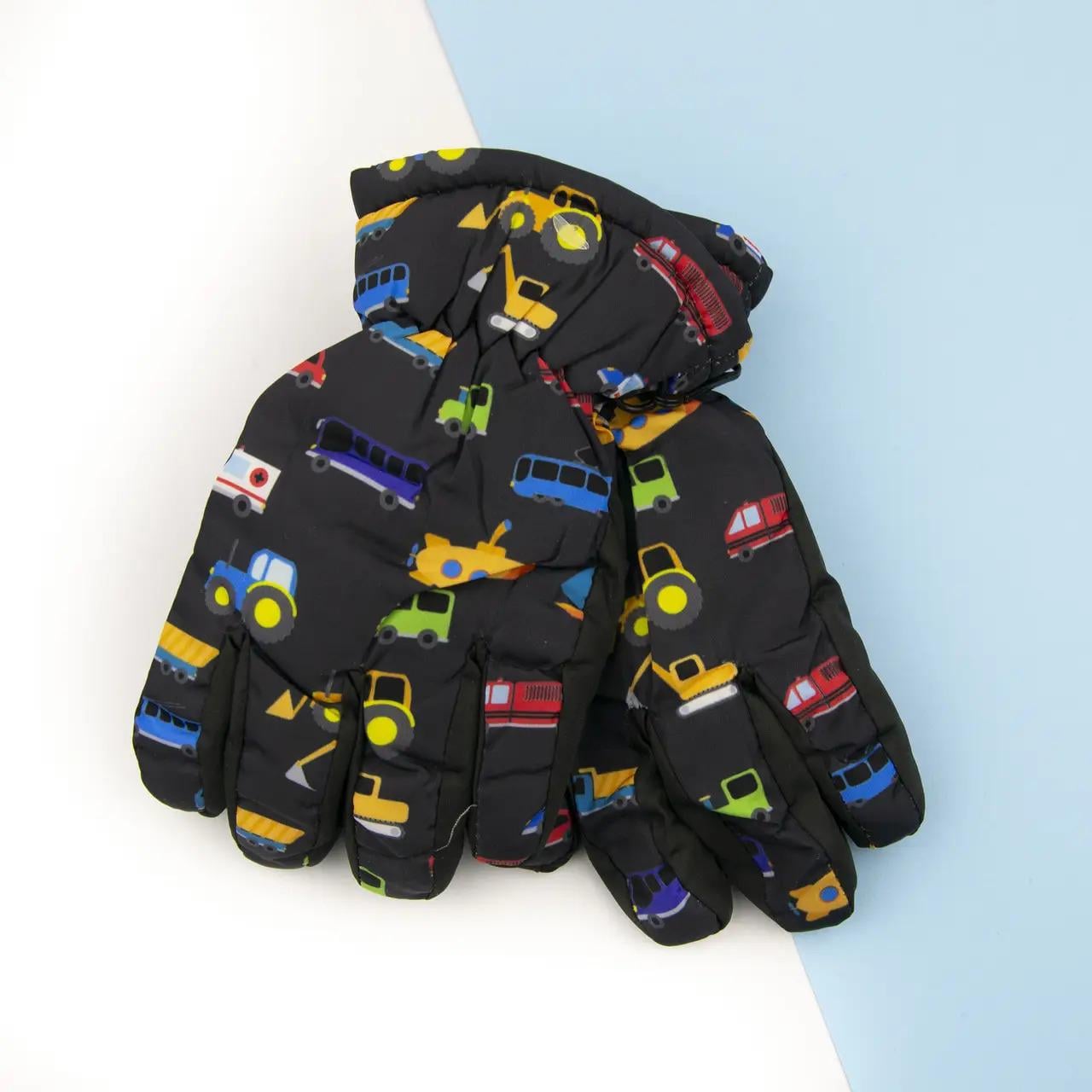 Дитячі рукавички болоневі лижні з машинками Чорний (23-12-55)