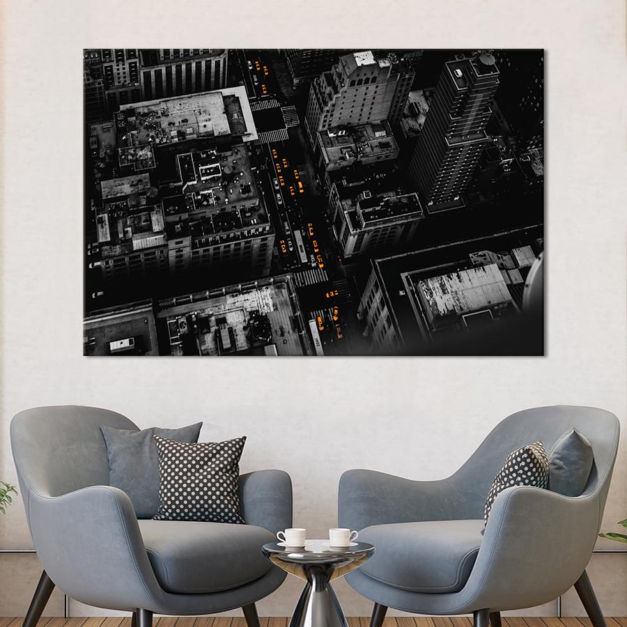 Картина город Вид сверху на чёрно-белый город 80x54 см (A849-1)
