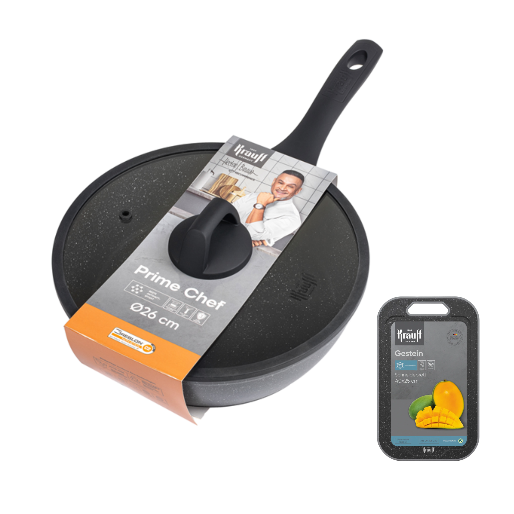 Сковорода глубокая с крышкой Krauff Prime Chef 26 см с разделочной доской Kunststoff и сумкой-шоппером (55-333-528) Сковорода глубокая с крышкой Krauff Prime Chef 26 см с разделочной доской Kunststoff и сумкой-шоппером (55-333-528)