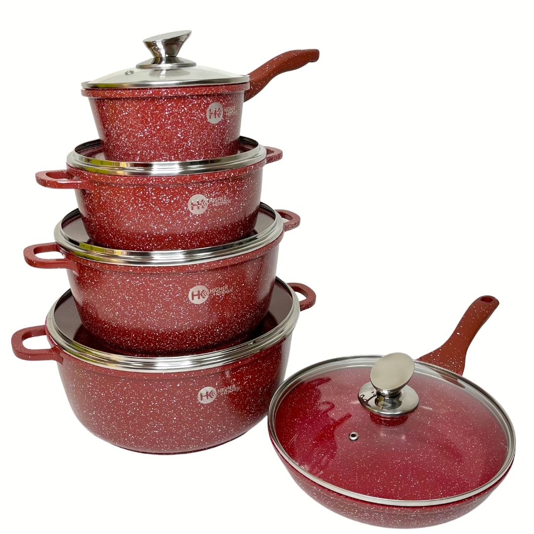 Набір посуду Higher Kitchen HK-305 з гранітним антипригарним покриттям 17 предметів Червоний - фото 5 Набір посуду Higher Kitchen HK-305 з гранітним антипригарним покриттям 17 предметів Червоний - фото 5