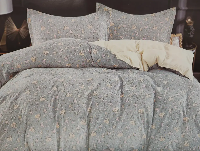 Комплект постельного белья сатин Laura-Grand 24 цветочный принт евро Серый (2917543678)
