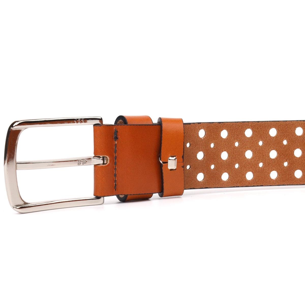 Ремень Grande Pelle Leather Belt 21474 унисекс с перфорацией из натуральной кожи Рыжий - фото 4