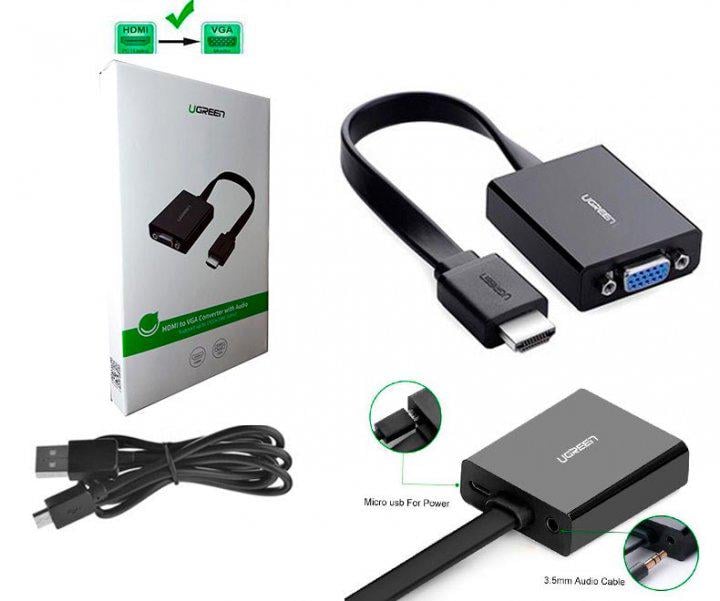 Кабель перехідник Ugreen HDMI TO VGA + аудіо вихід + додаткове харчування Чорний - фото 3