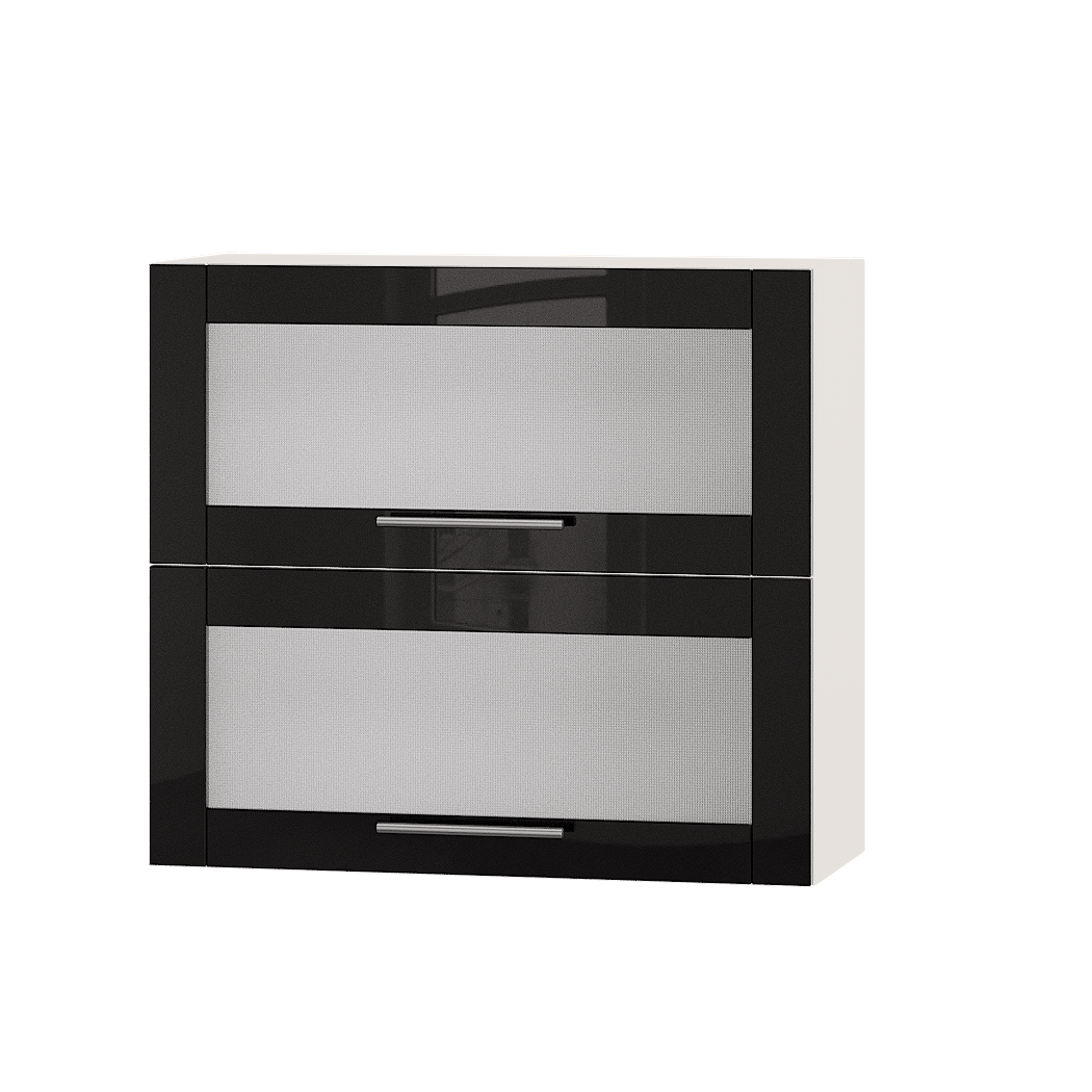 Шкаф верхний Эверест Акрил модуль Верх витрина ВВ14-800 80х30х72 см Черный глянец/Белый (02021)