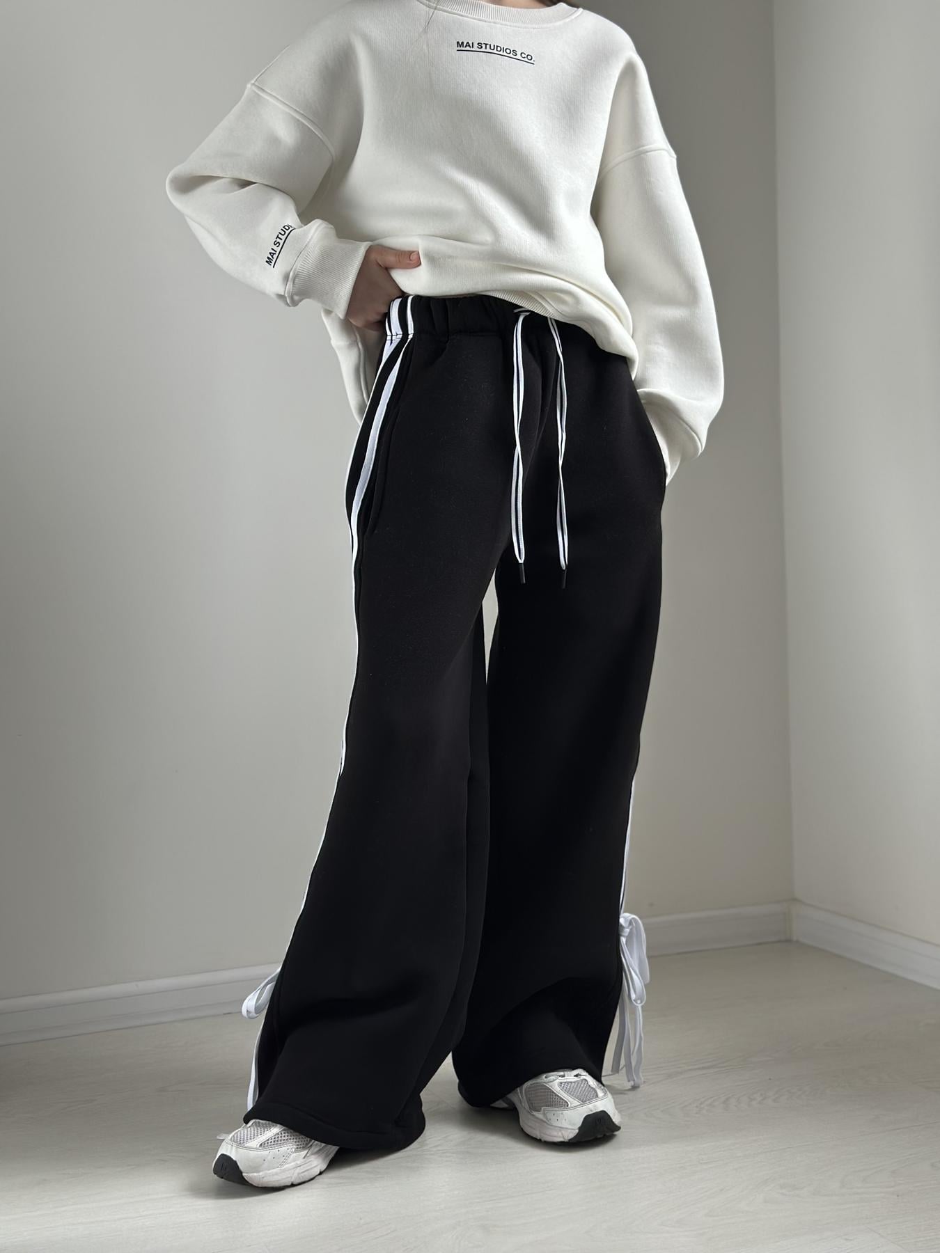 Брюки палаццо на флисе подростковые для девочки Бант IRmAS 1199 152 см Черный