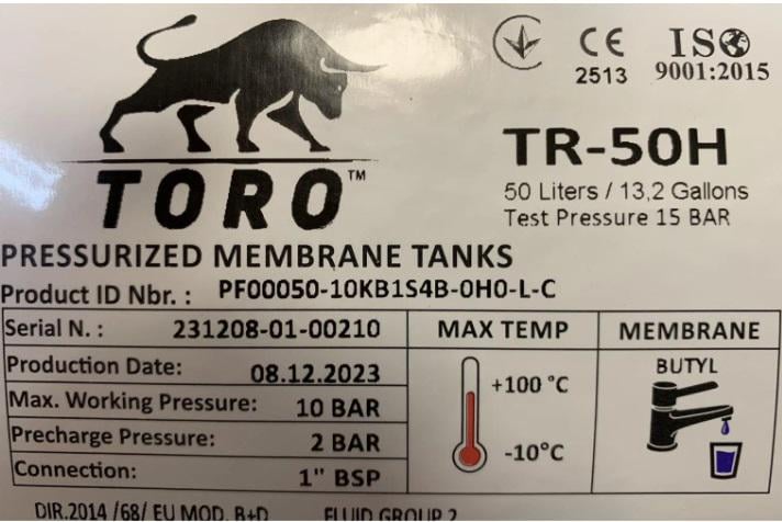 Гидроаккумулятор TORO 50 H горизонтальный не сменная мембрана (23289945) - фото 4