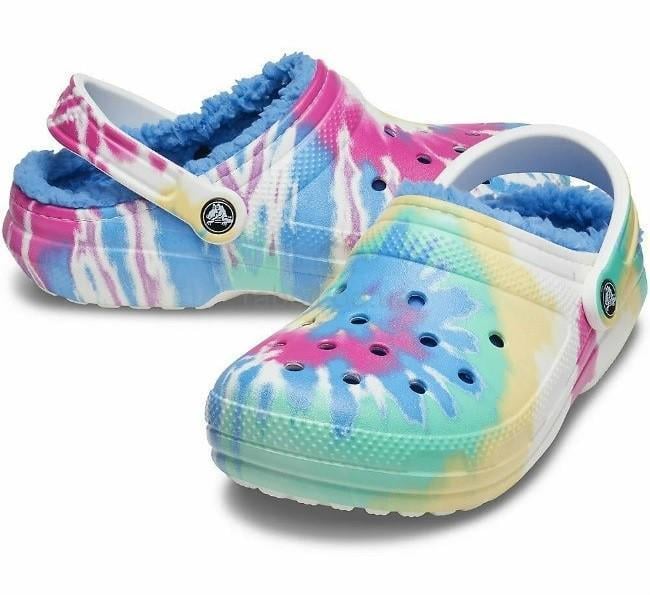 Сабо жіночі клог утеплені Crocs Classic Lined Clog Tie Dye Powder Blue/Multi Світло-синій (27766)