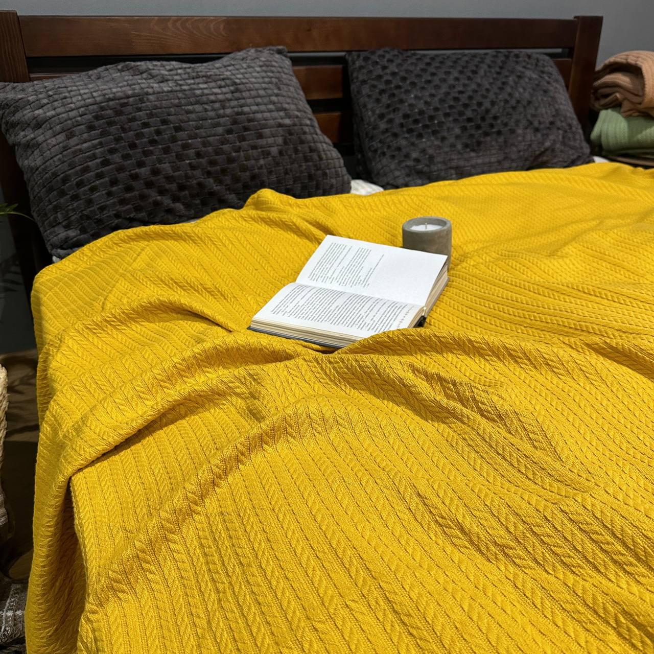 Покрывало-плед Косичка хлопковое евро 220х240 см Золотистый (23982802) - фото 4