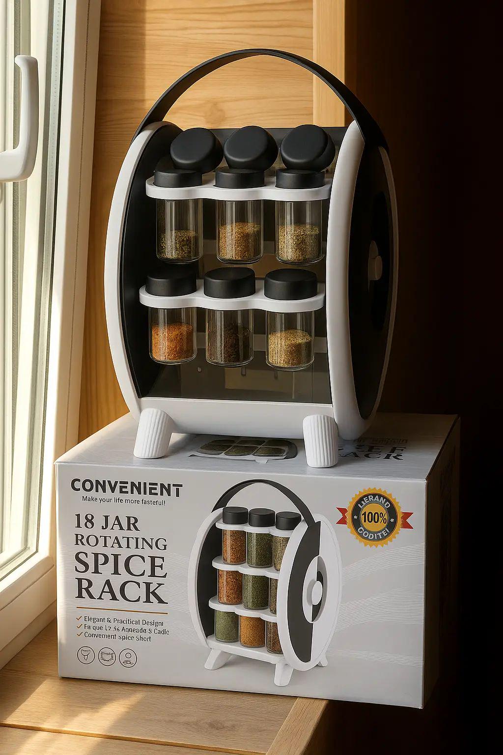 Набор контейнеров для специй AND 1-62 18 шт. емкостей с вращающейся подставкой с отверстиями для дозировки Белый (opt-104634)