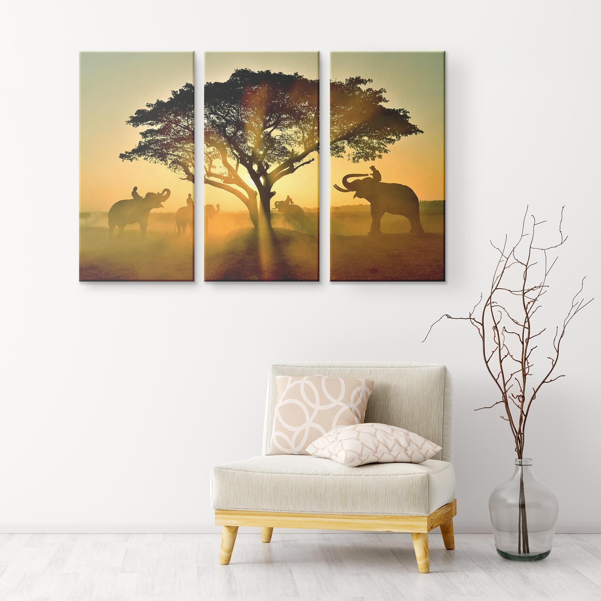 Модульная картина KIL Art Наездники слонов из трех частей 128x81 см (M3_L_20)