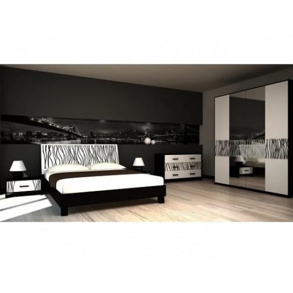 Спальня Світ Меблів Бася новая Нейла Комплект 4ДЗ из ДСП Черный/Белый лак принт Нейла
