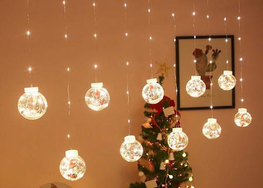 Гірлянда штора-бахрома 3х1,5 м новорічні кульки 10 шт. 8 режимів теплий Білий (МХ-00005816)