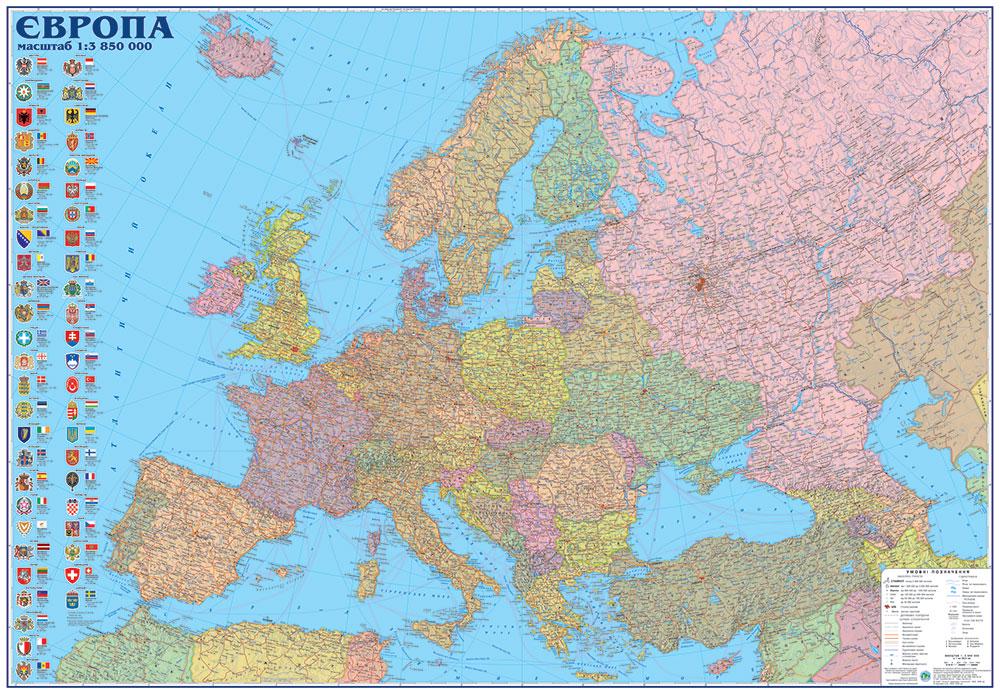 Карта Європи Політична 160х110 см М 1:3850000 ламінована (22668639)