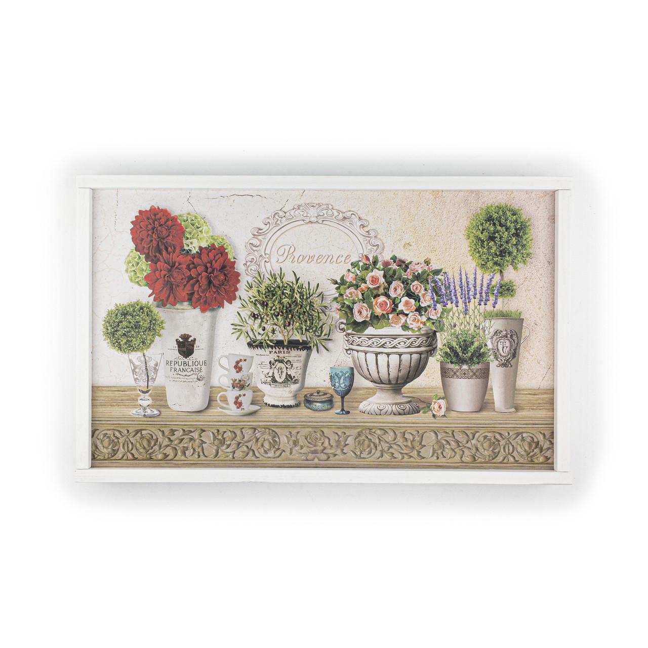 Поднос-столик деревянный на ножках Букет георгин и роз 33х53 см (прпс0102к)