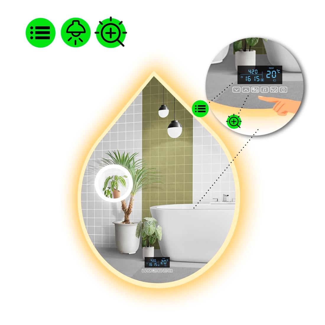 Зеркало с LED подсветкой Goccia 3 с Smart-блоком 80x64 см (8994905)