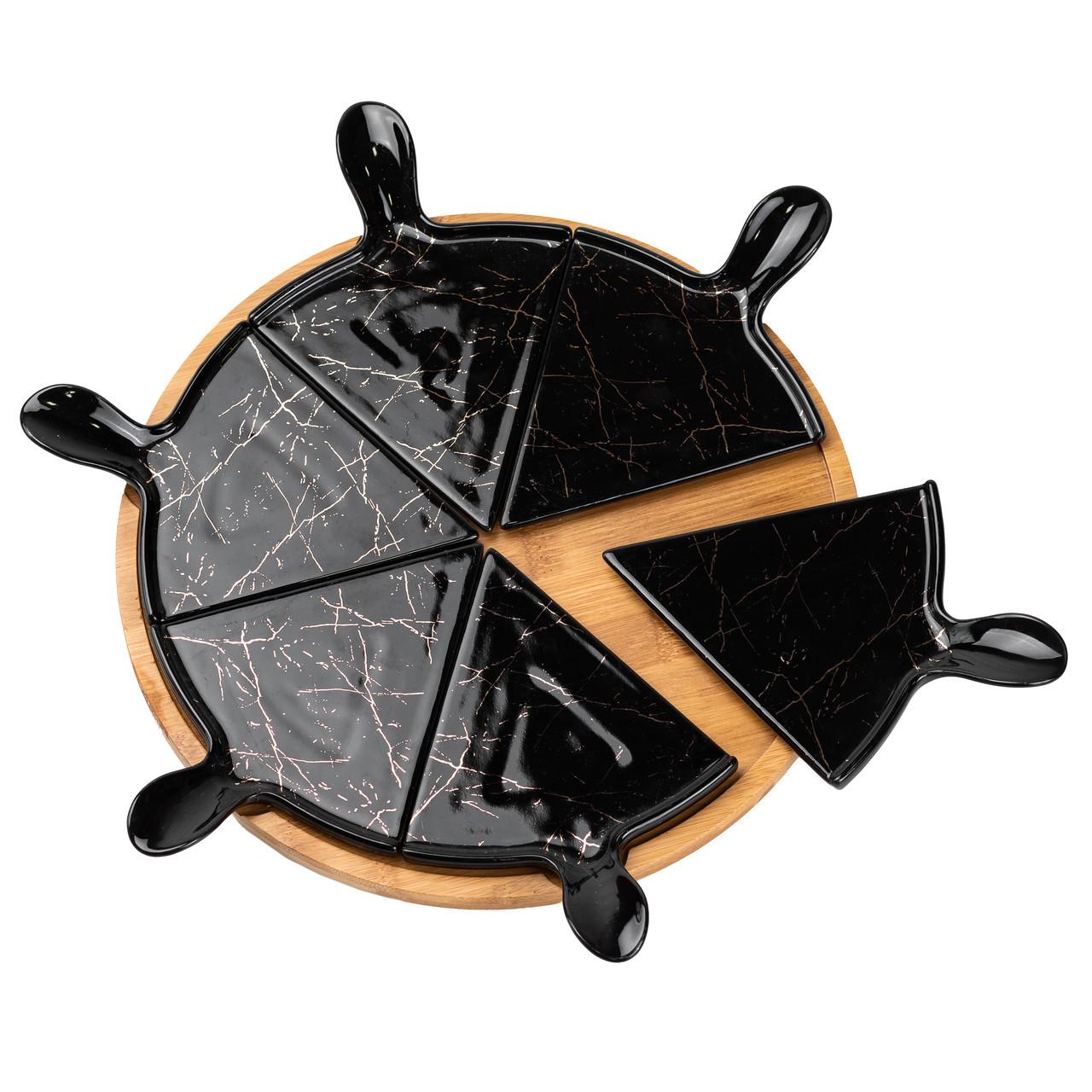 Тарелка для пиццы HP1247 керамическая с вращающейся подставкой 28 см Черный (A-032746) - фото 3