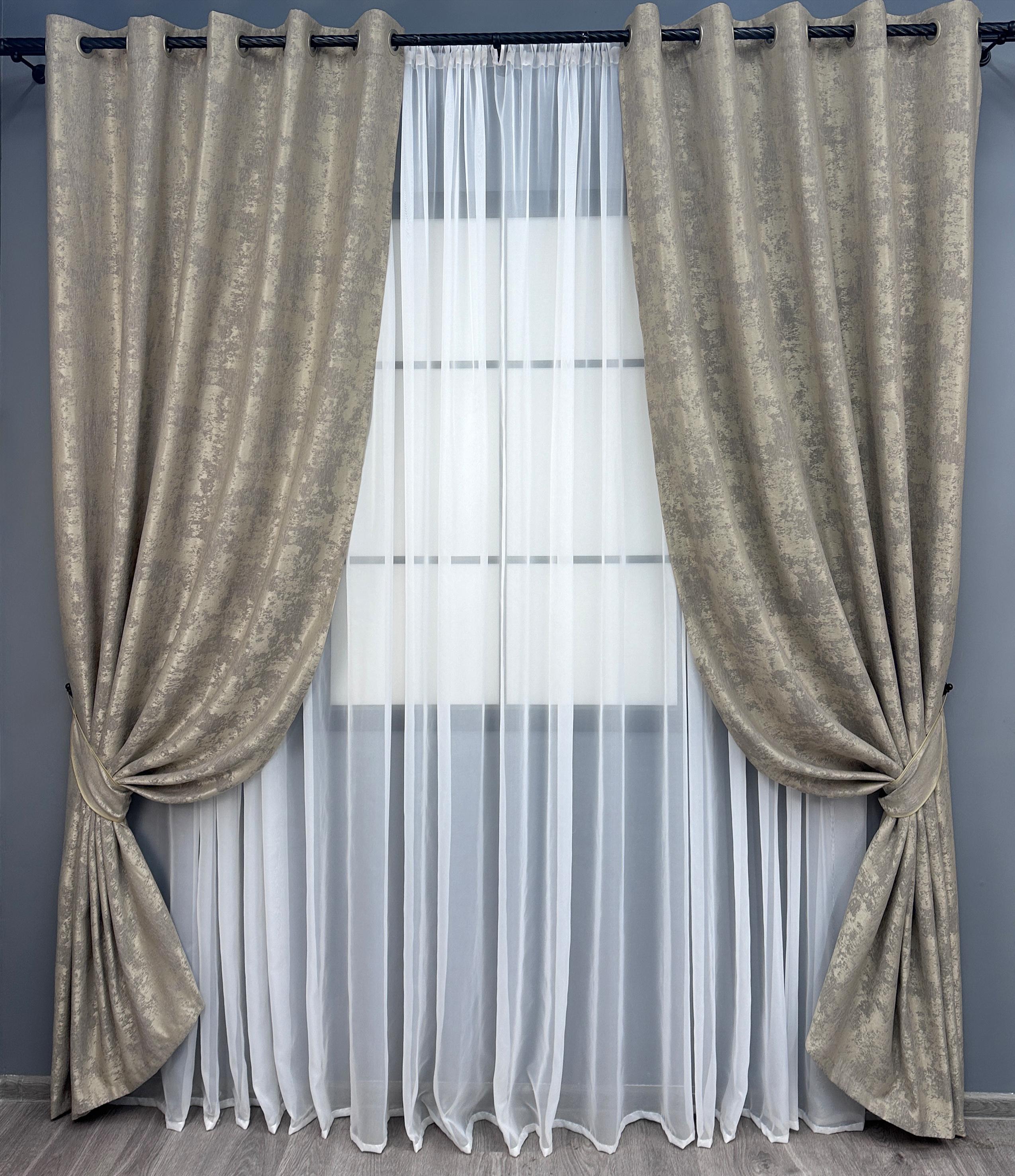 Комплект штор на люверсах VR-Textil Жаккард Sultan XO №1144ш 150х250 см 2 шт. Кофейно-серый (37-0158)