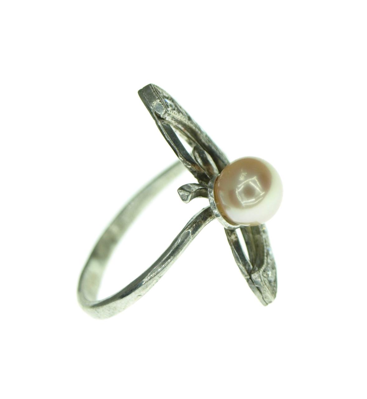 Кольцо из серебра с фианитом и жемчугом (2101750340) - фото 2 Кольцо из серебра с фианитом и жемчугом (2101750340) - фото 2