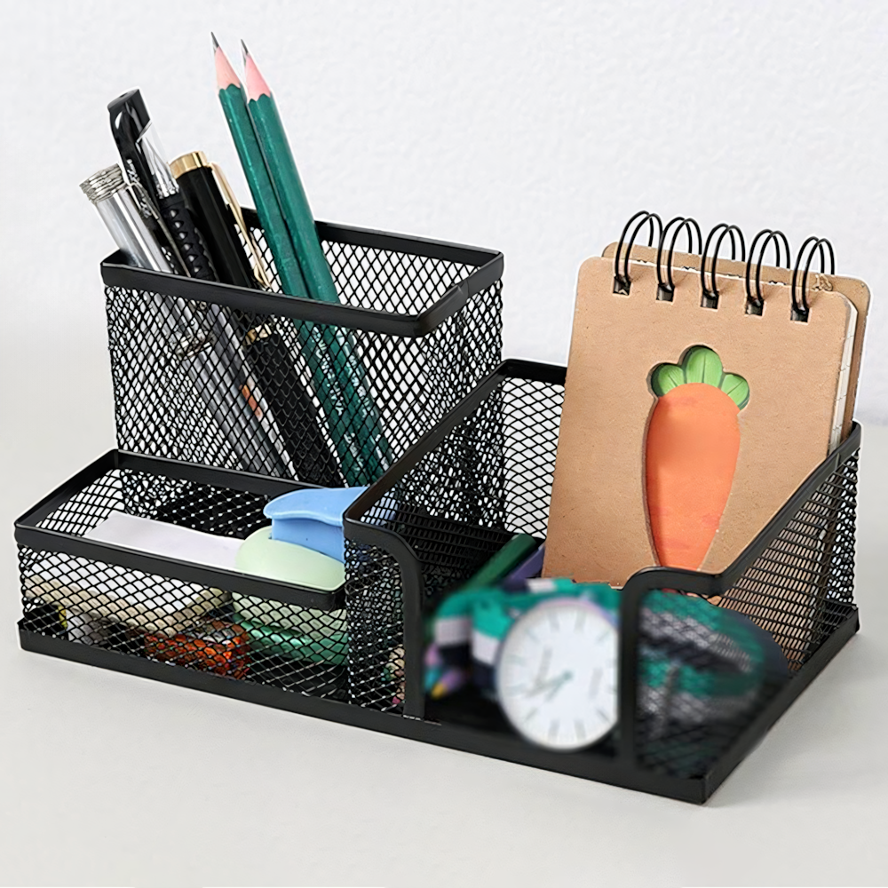 Органайзер металлический настольный для канцелярии 9x10x20 см Черный