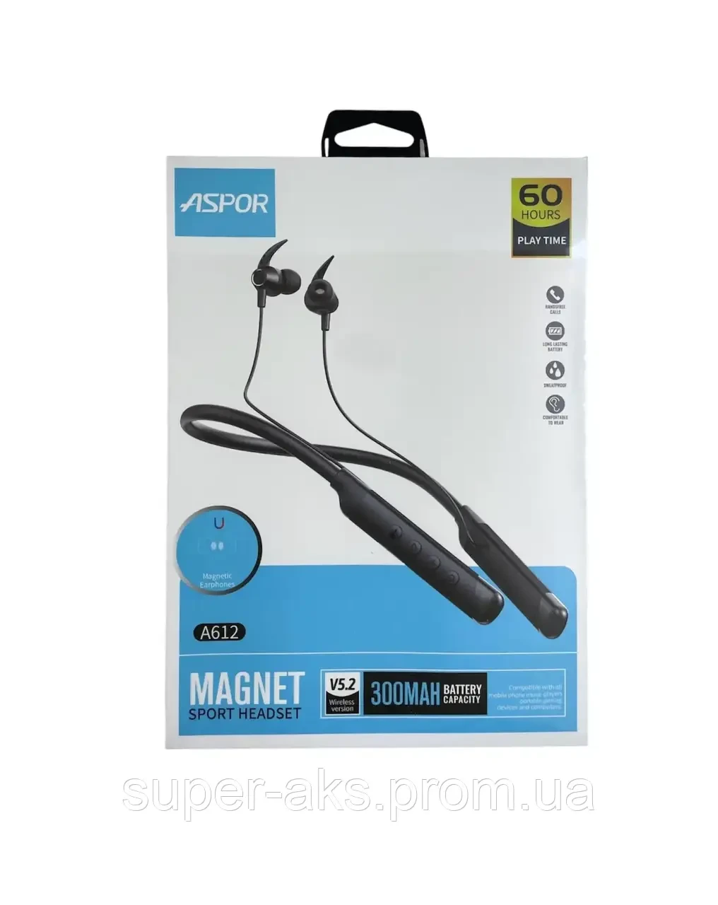 Навушники бездротові Aspor A612 Magnetic Sport Чорний (2562784769)