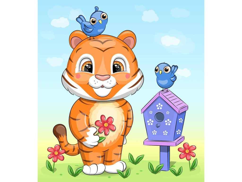 Картина по номерам Strateg Тигрица с птичками 30х30 см (ES204)