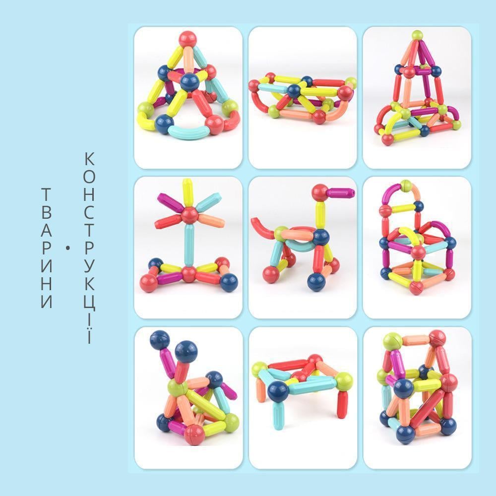Конструктор 3D Magnetic Sticks детский магнитный из 42 цветных деталей (11187530) - фото 9