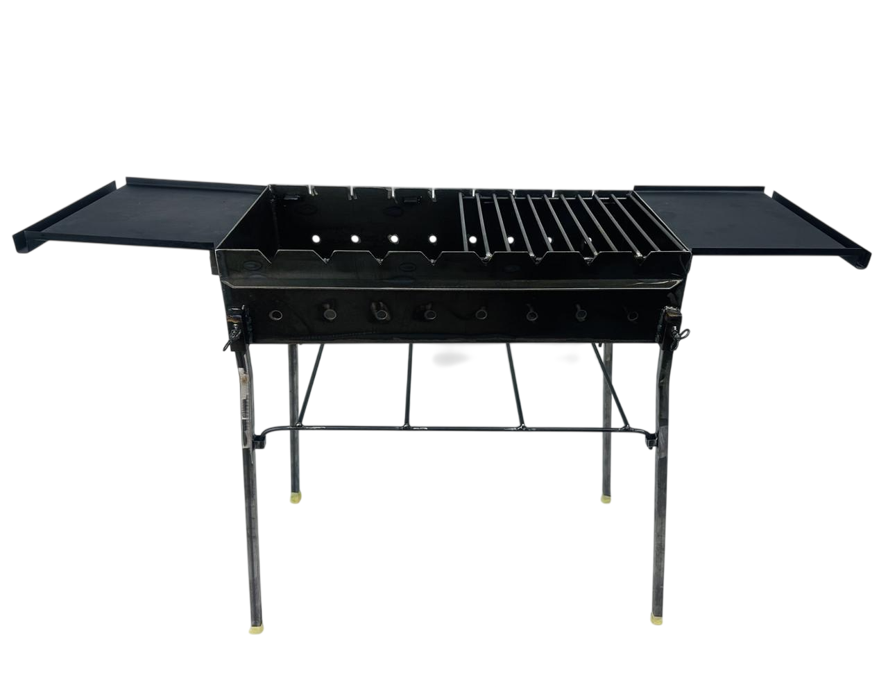 Стационарный мангал 3 мм Grill Master со съемными ножками и двумя боковыми столиками 60х30х14 см Черный (147-10-MG-5051)