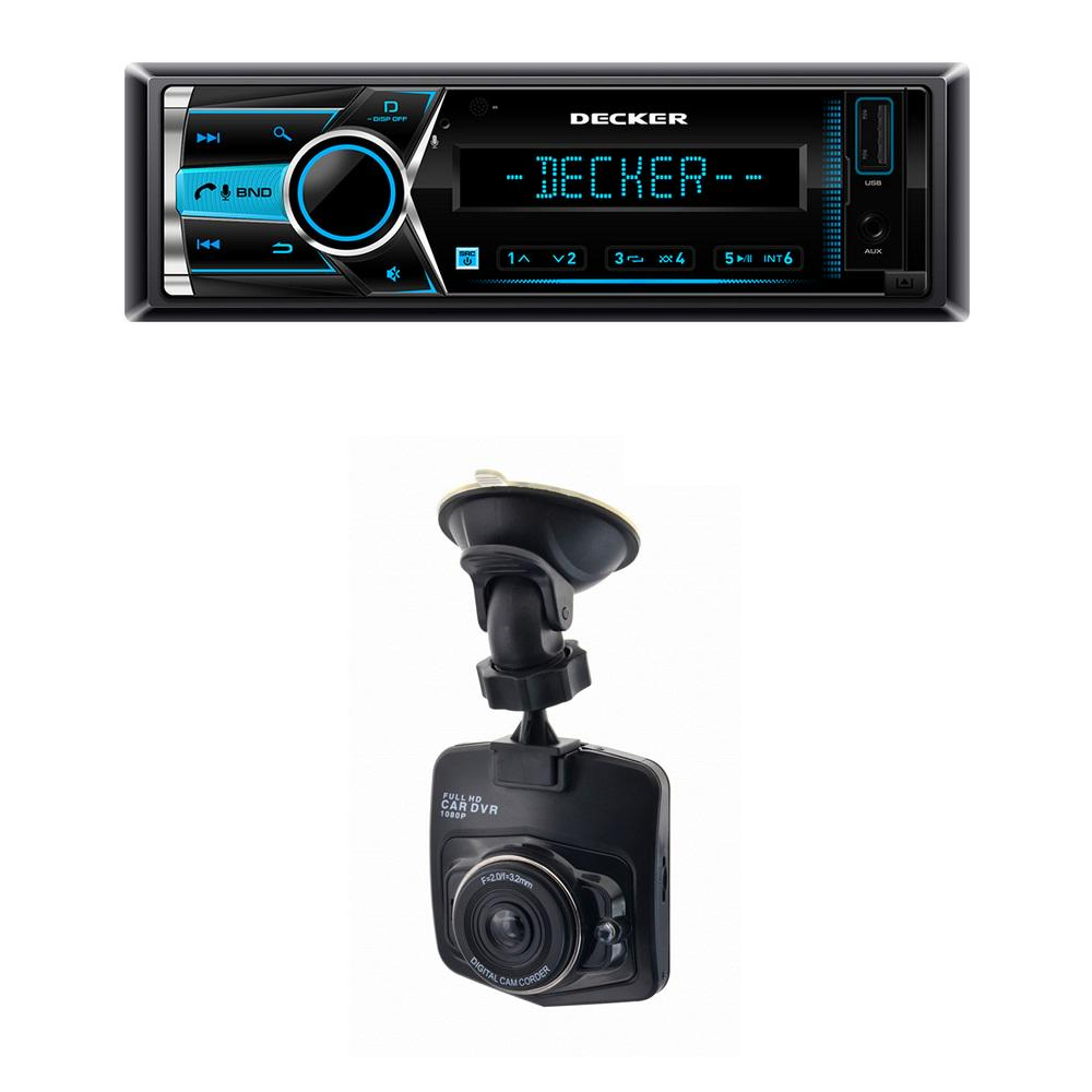 Автомагнитола Decker MDR-111 Bluetooth и видеорегистратор DVA-01