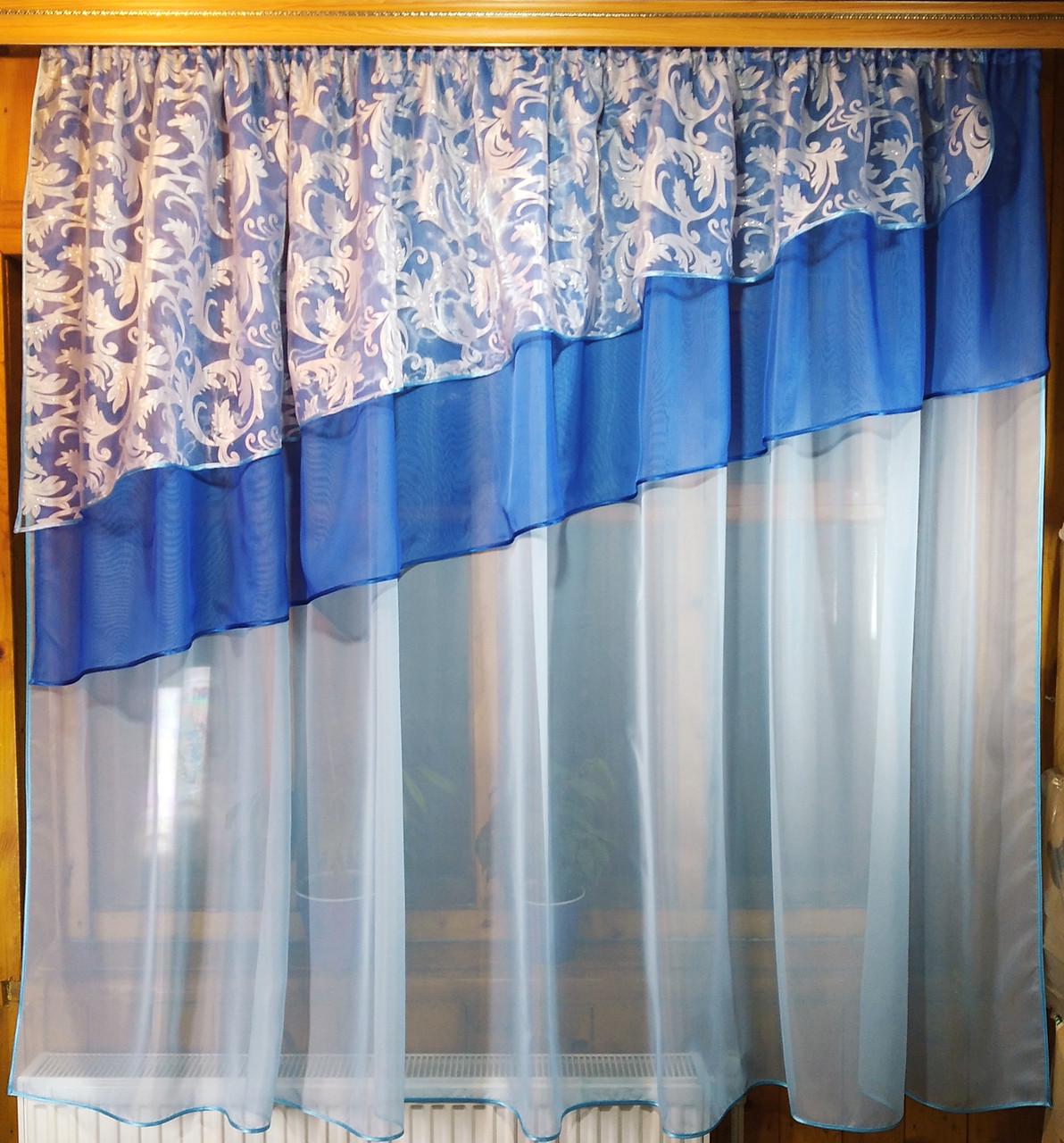 Фіранка кухонна Алія вензель Блакитний/Синій