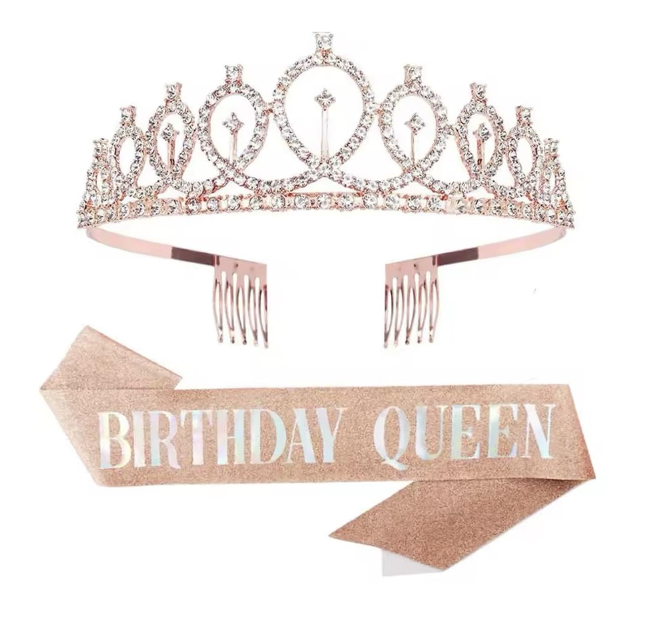 Набор праздничный Birthday Queen Корона/лента Розовое золото (29015337)