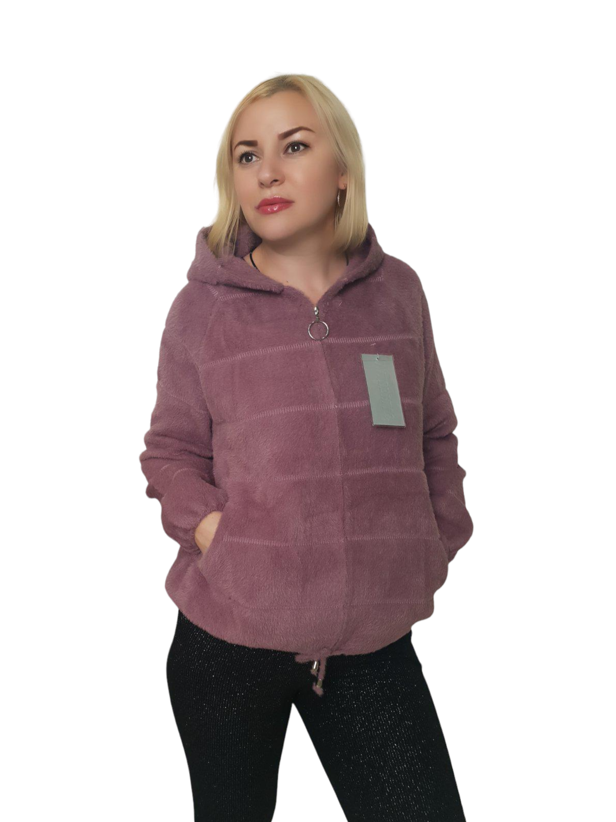Пальто из шерсти альпака с капюшоном р. 46-50 Сиреневый (8823)