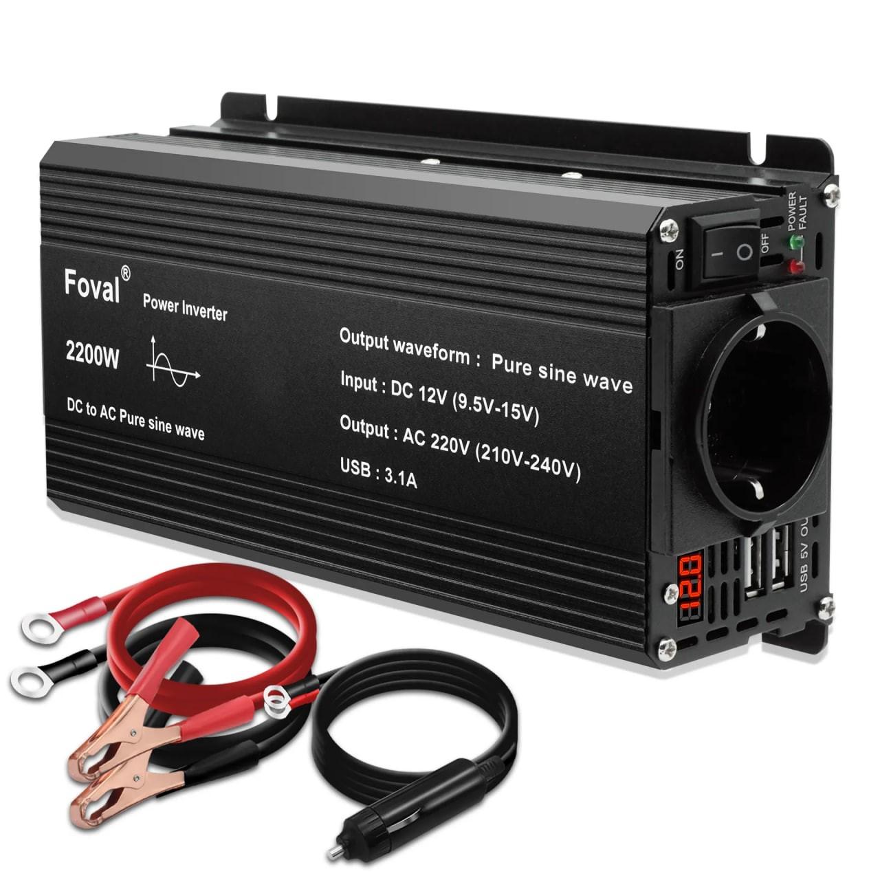 Инвертор Foval 2200W с 12 в 220 V чистая синусоида Черный - фото 1