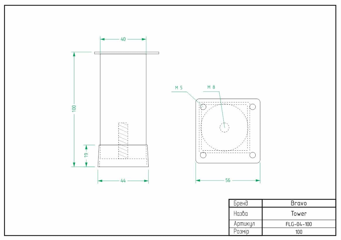 Ножка мебельная Bravo Tower 40х40х100 мм Инокс - фото 3