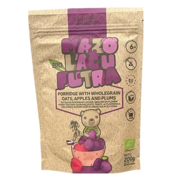 Каша Mazo Lacu органическая Овсяно-рисовая с яблоком и сливой с 6 месяцев 200 г